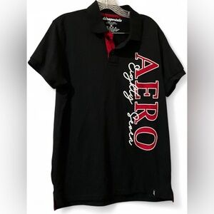 Aeropostale “Aero Eighty Seven” Black Red Polo Shirt Men’s Size M Short Sleeve